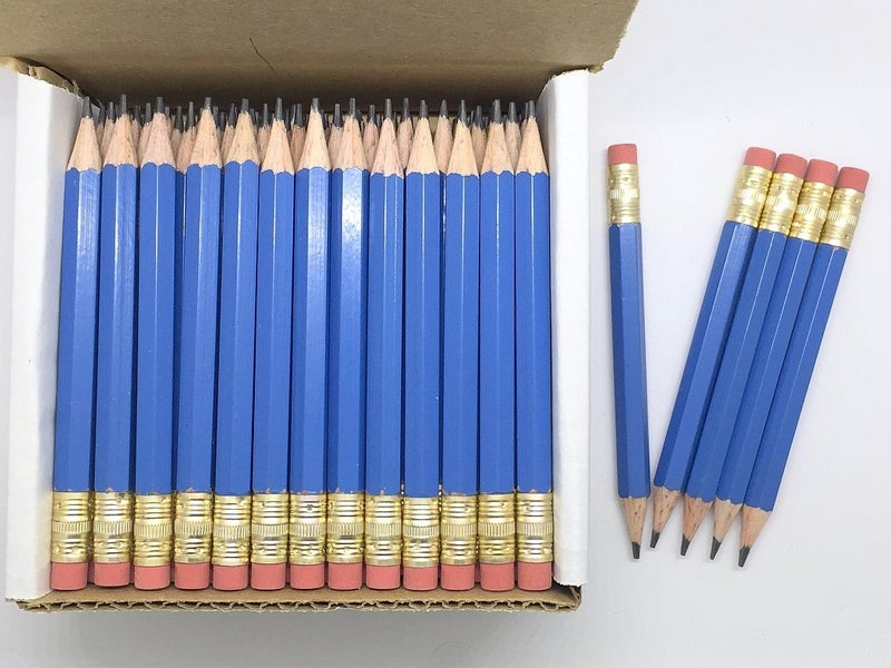 Express Pencils Half Pencils with Eraser - Golf, Pew, Short, Mini, Non Toxic - Hexagon, Sharpened, #2 Pencil, Color - Blue, Box of 72 (half gross) Blue Golf Pocket Pencils â„¢ - Image 5